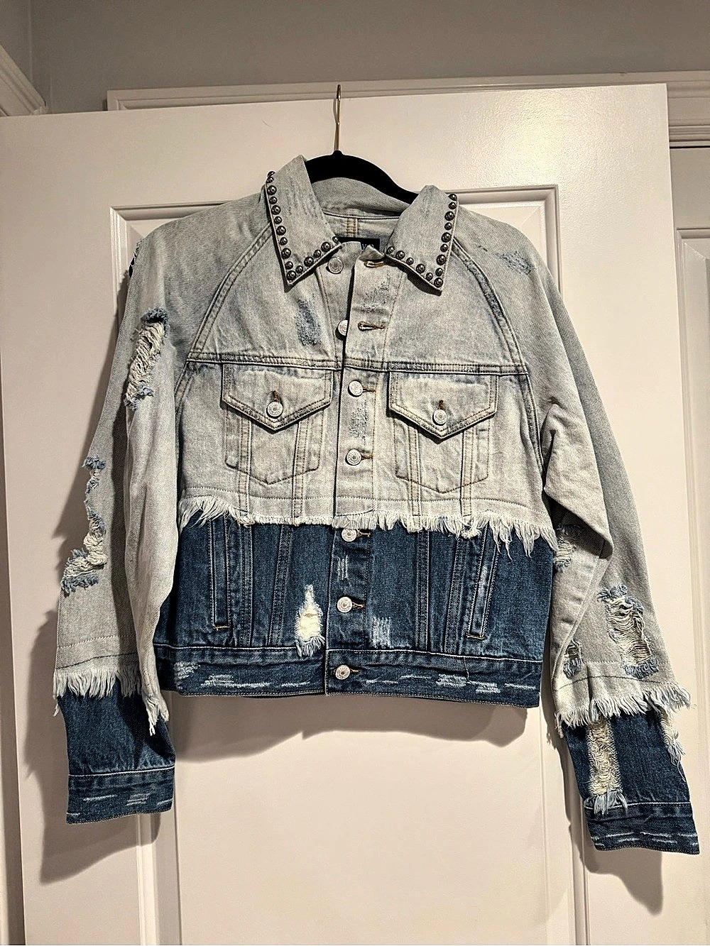 Jocelyn Studded Two-Tone Denim Jacket NWT